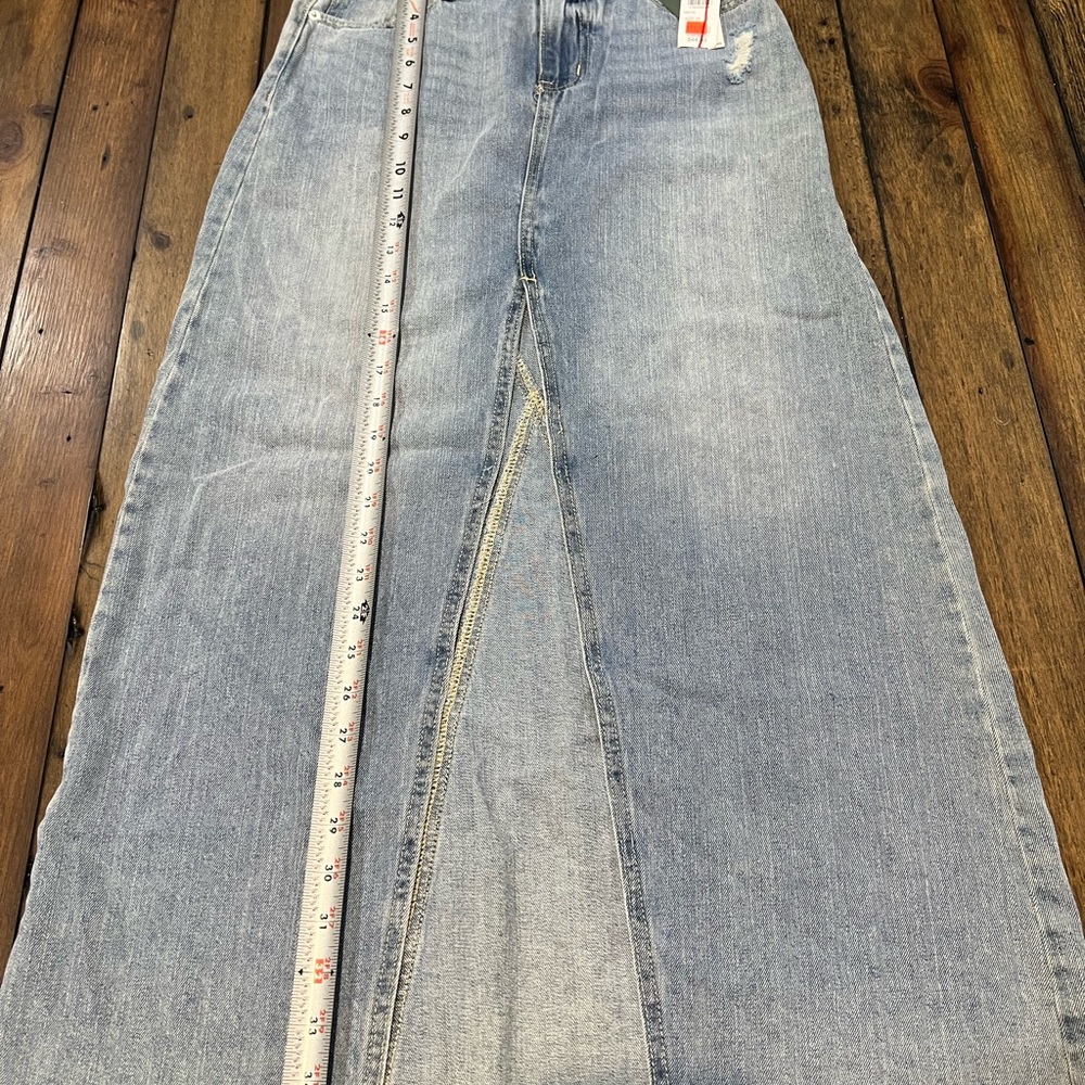 NWT RSQ Long Jean Skirt Grunge Distressed Open front Blue Women's Size 26